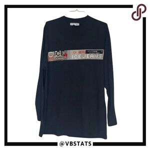 Ice Jeans Black Long Sleeve Graphic Top in Size XXL - Tall
